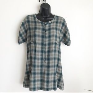 IRO Plaid Flannel Crinkled Button Shirt Dress 1
